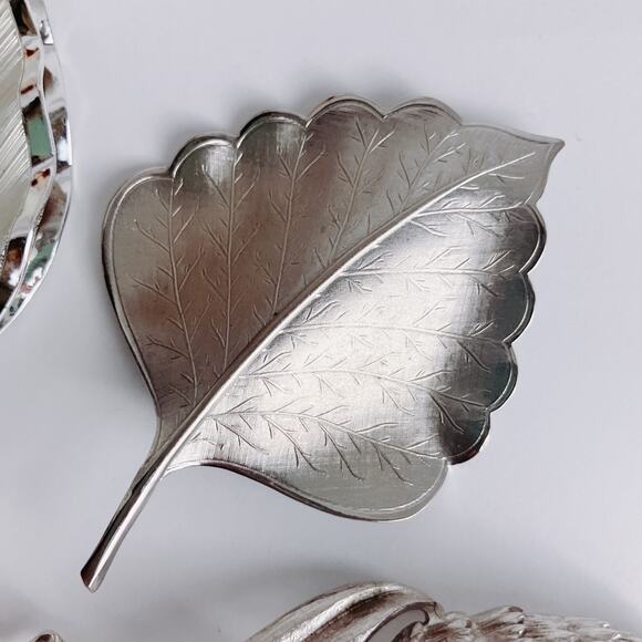 Vintage Signed Pell Brooch Lot Of 3 Mid Century Silver Tone Leaf Pin Jewelry - Picture 4 of 13